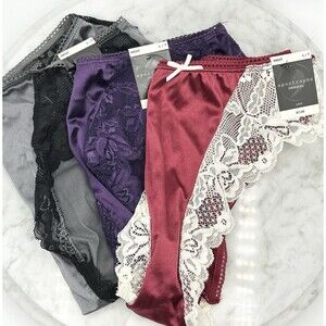 3 Pair Hi-Cut Satin Lace Panty Bow Size Large/7 Apostrophe Intimates NWT
